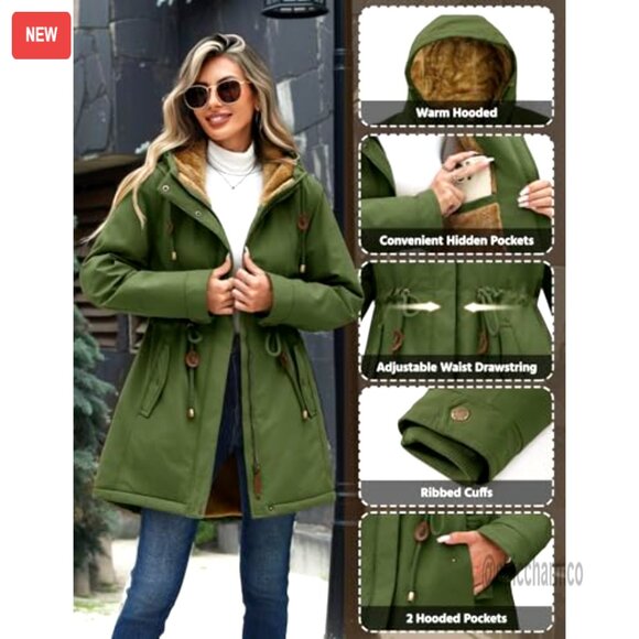 Waterproof Fleece Lined Hooded Parka Jacket Warm Winter Coat Puffer - Picture 3 of 7